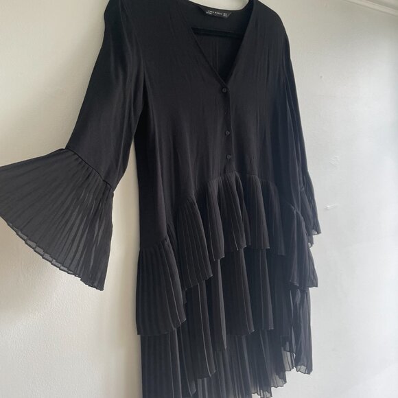 ZARA Pleated Blouse, Oversized, Black High Low Tunic Size XS - Picture 5 of 8